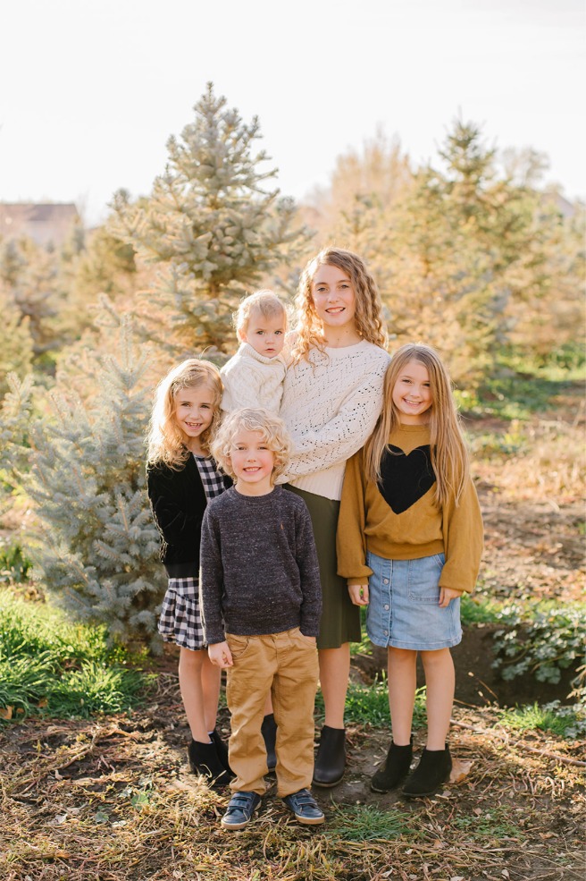 Kids group portrait at a Christmas tree farm in Utah